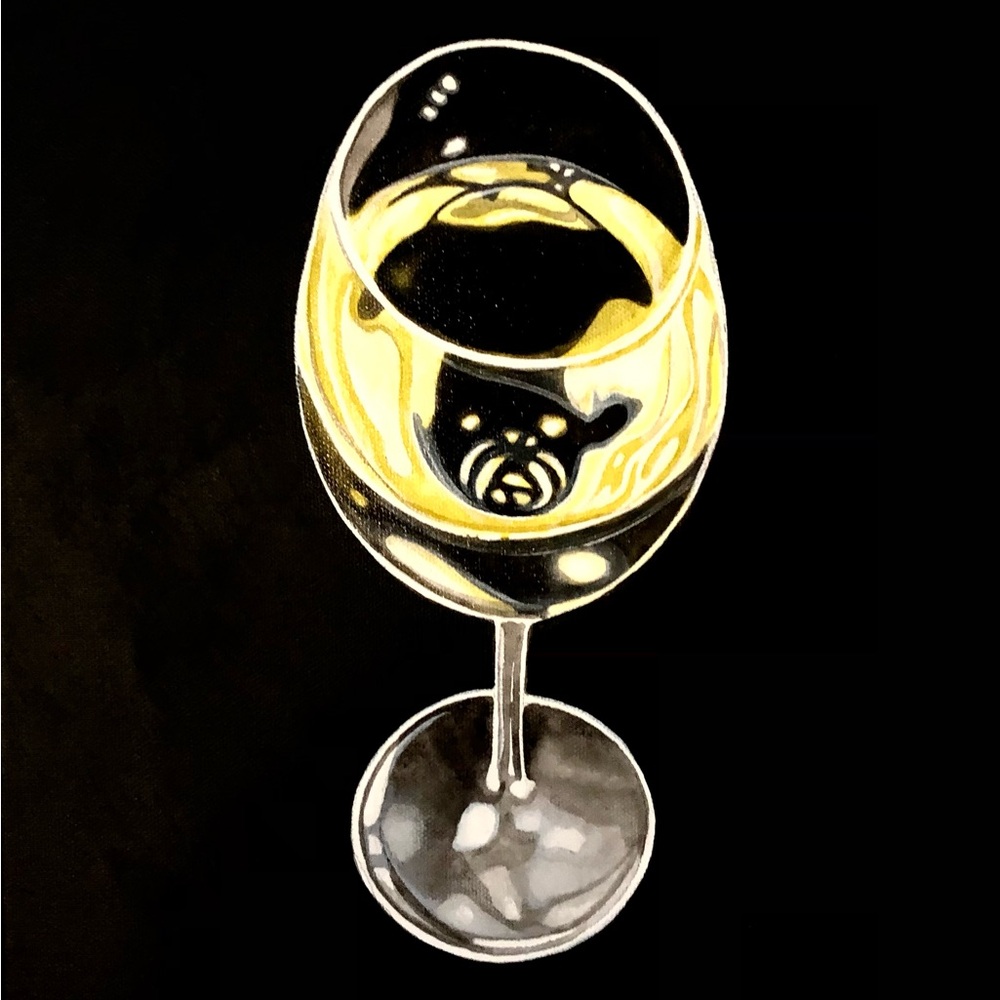 White Wine Glass Original Acrylic Painting Hand Signed by Artist